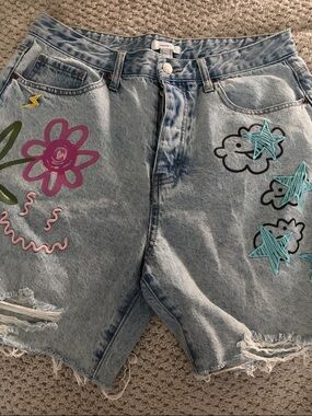 Forever 21 High-Rise Patterned Denim Shorts